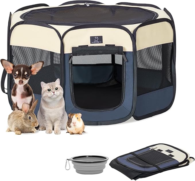 A4Pet Portable Dog Playpen for Small Dogs, 27" Foldable Small Pet Playpen for Puppy/Cat/Rabbit/Chick, Indoor Cat Playpen with Removable Zipper &amp; Mesh Panel(11”W × 7.5”H)
