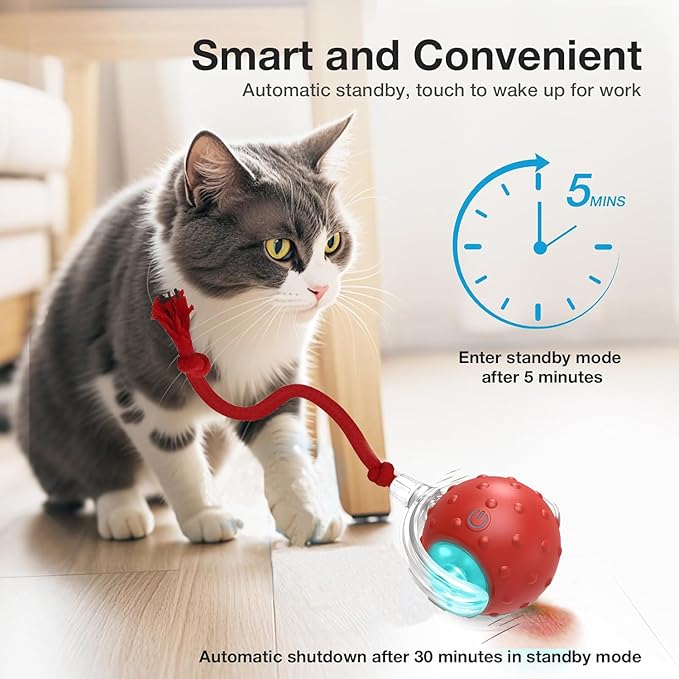 3-Pack Interactive Cat Toys Ball - 2025 New Gen with Smart Obstacle Avoidance &amp; Auto Wake-Up,Includes 4 Speedy Tail 2.0 Ropes,Cat Spiral Spring 12Pcs, Ideal Kitten Toys for Bored Indoor Cats