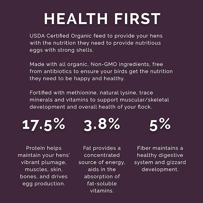 Layer Crumb Feed, 25lbs - Non-GMO, High-Protein Poultry Feed for Healthy Hens &amp; Nutritious Eggs, 17.5% Protein - USDA Certified Organic Blend, Soy &amp; Corn-Free