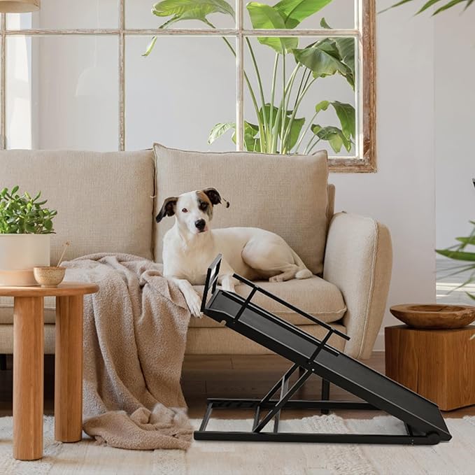 Dog Ramp, 5 Level Adjustable Wooden Folding Pet Ramp for Middle Bed, Couch,SUV-High Traction, Portable Paw Ramps for Small &amp; Large Old Dogs &amp; Cats - Furniture Quality