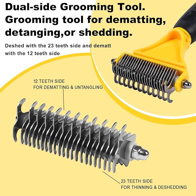 Pet Grooming Brush, Double Sided Undercoat Rake for Dogs &amp; Cats, Professional Deshedding Brush and Dematting Tool, Safe and Effective Removing Knots, Mats, Tangles,and Flying Hair