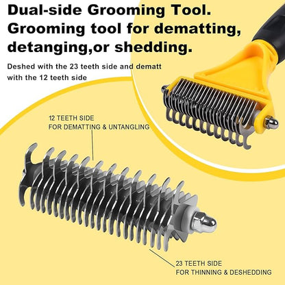 Pet Grooming Brush, Double Sided Undercoat Rake for Dogs &amp; Cats, Professional Deshedding Brush and Dematting Tool, Safe and Effective Removing Knots, Mats, Tangles,and Flying Hair
