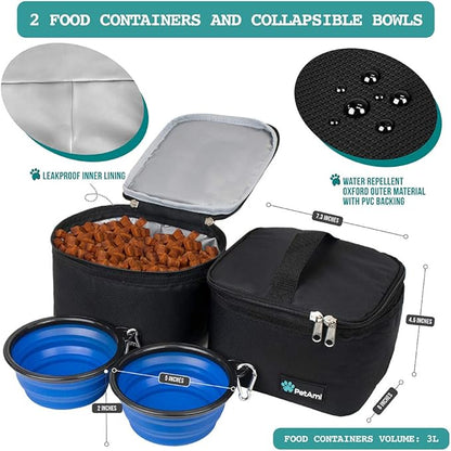PetAmi Travel Bag Organizer - Dog &amp; Cat Diaper Bag with Food Container, Bowls &amp; Accessories for Weekend Camping