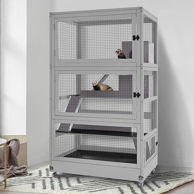 GUTINNEEN Large Chinchilla Cage, 4 Levels Ferret Cage - Large Critter Nation Hutch with Chew-Proof Aluminium Edge &amp; PVC Layer, Brake Wheels Moveable - for Hamster, Rat, Gerbil