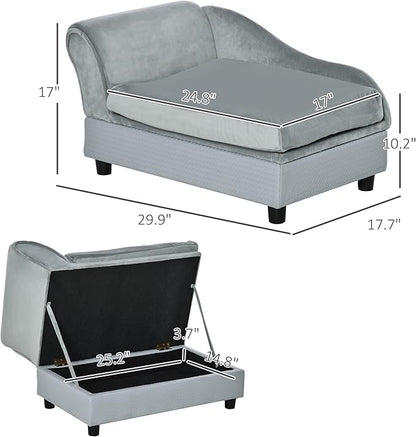 PawHut Luxury Fancy Dog Couch with Hidden Storage, Small Dog Sofa Bed with 2" Soft Foam, Modern Pet Furniture for Puppies &amp; Little Breeds, Pale Gray