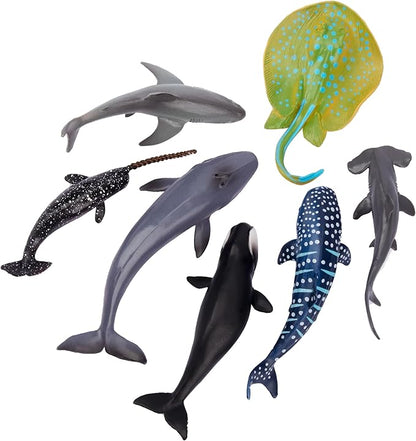 TOYMANY 24pcs Mini Ocean Animal Figurines: Realistic Cake Toppers with Sharks, Whales &amp; Octopus - Great for Kids&