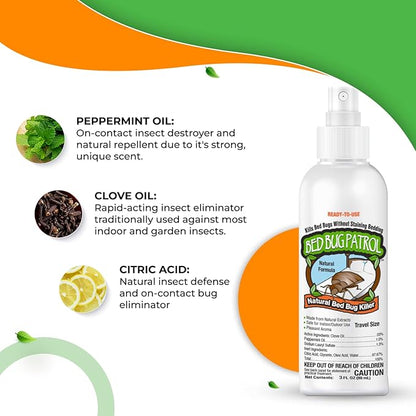 Natural Bed Bug Killer – 3 Pack (3oz Each) Travel Spray – Non-Toxic, TSA Safe, Child &amp; Pet Friendly Formula for Airbnb, Luggage, Hotels, Rideshare, and Work Trips