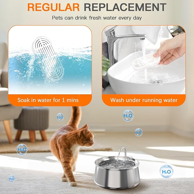 Cat Water Fountain Filters for 108/3.2L&amp; 4L/134oz Stainless Steel Pet Water Dispenser Fountain Filters (6 Filters&amp; 6Sponges) (9 Filters&amp; 9 Sponges)