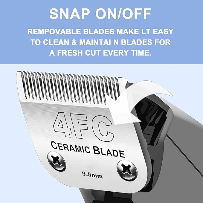 3PCS 4FC Blades Dog Grooming Clipper Replacement Blades Compatible with Andis Pet Clipper/Oster A5/Wahl KM Series Dog Clipper,Ceramic Blade &amp; Stainless Steel Blade