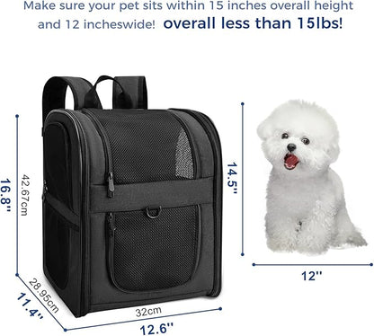 Apollo Walker Dog &amp; Cat Carrier Backpack for 4-15lb Pets - Ventilated Safe Design with Padded Back Support, Breathable Mesh Pet Backpack for Hiking, Travel, Outdoor (Black)