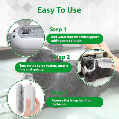 Cat Steam Brush with Release Button, 3 in 1 Rechargeable Pet Spray Water Comb for Long &amp; Short Hair Removal, Self Cleaning Slicker Vapor Brush for Indoor Cats Dogs Rabbits Shedding Grooming