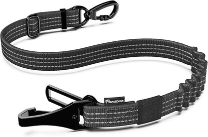 Pawaboo Dog Seatbelt for Car, 3-in-1 Dog Seat Belt Bungee, Shockproof Dogs Tether for Car with Buckle &amp; Hook Latch, Adjustable Reflective Dogs Cars Harness Leash with 360° Lockable Buckle, Black