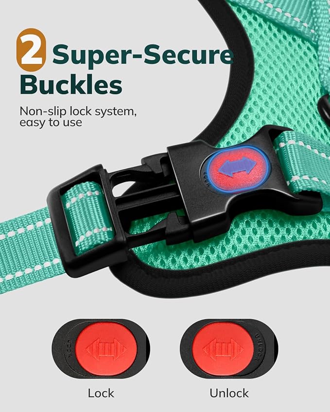 MIDOG No-Pull Dog Harness | Adjustable &amp; Reflective Pet Harness Leash Set for Small Medium Large Dogs Walking, Training| No Choke, Front Clip, Soft Padded Vest with Easy Control Handle - Green, L