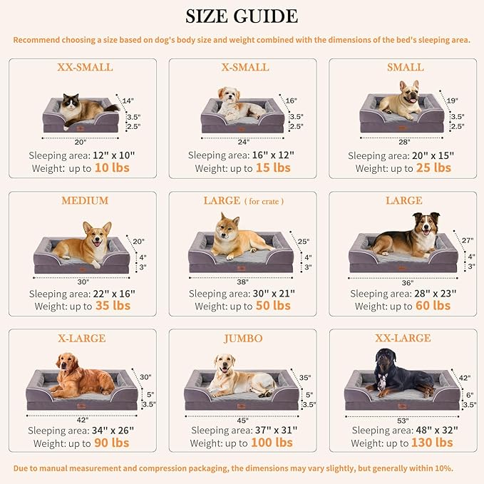 Comfort Expression Small Dog Beds Waterproof Orthopedic Foam Dog Sofa Beds for Medium Dogs Comfy Pet Bed with Washable Removable Cover &amp; Non-Slip Bottom(Small,Purple)