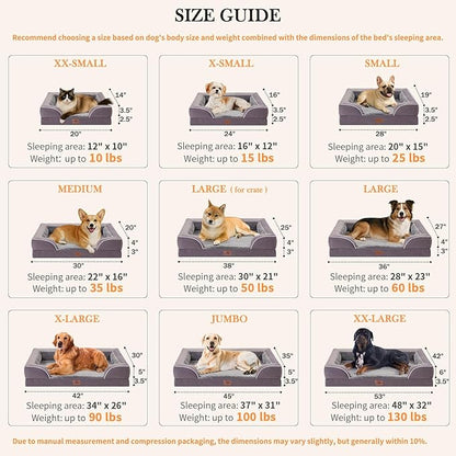 Comfort Expression Waterproof XL Dog Bed Orthopedic Foam Dogs Beds, Extra Large Dogs Bed with Bolster, Washable Dog Sofa Pet Beds with Removable Cover &amp; Non-Slip Bottom(X-Large,Purple)