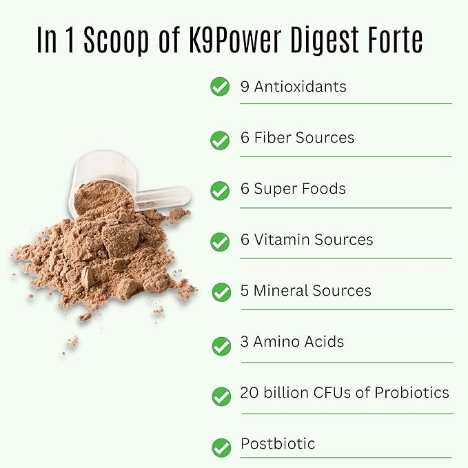 K9 Power Digest Forte for Dogs 1lb – Digestive, Immunity &amp; Calming Support - Enhances Nutrient Absorption - Balances Gut Flora - Eases Discomfort &amp; Boost Mood