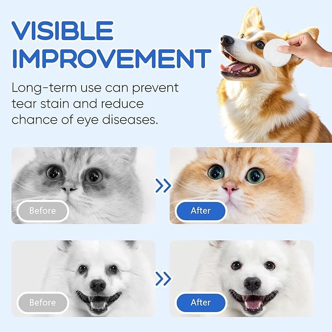 Eye Wipes for Dogs &amp; Cats - Tear Stain Remover for Dogs - Dog Eye Cleaner, Eye Debris, Discharge, Mucus Secretions - Eye Wipes for Dogs &amp; cat Eye Wipes (3.2 in,300pcs)