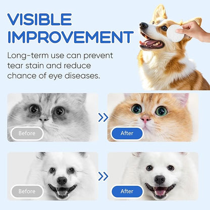 Eye Wipes for Dogs &amp; Cats - Tear Stain Remover for Dogs - Dog Eye Cleaner, Eye Debris, Discharge, Mucus Secretions - Eye Wipes for Dogs &amp; cat Eye Wipes (3.2 in,300pcs)