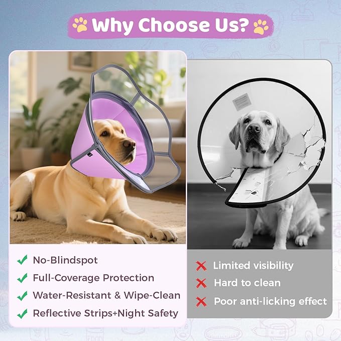 Soft Dog Cone Collar After Surgery Recovery,Adjustable E-Collar with Removable Shield,Lightweight,Breathable Anti-Licking Protective Cone for Large,Medium,Small Pets (Rose Pink, L (Neck:15.5&
