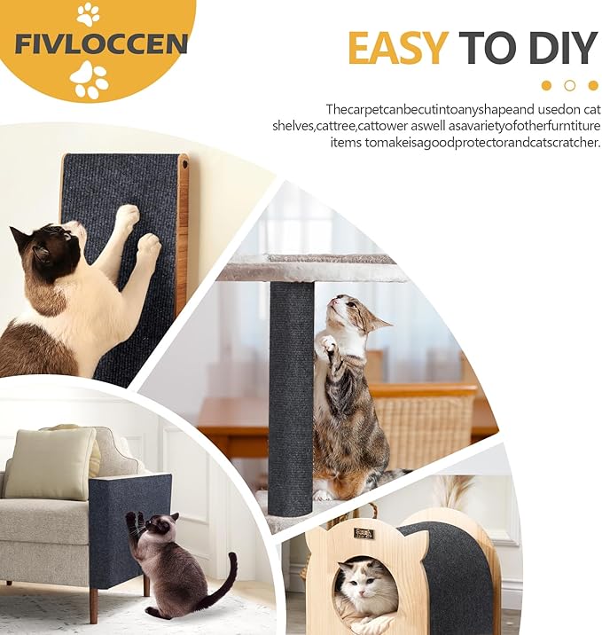 78.7"x15.8"Self-Adhesive Climbing Cat Scratch Protector Pads - Trimmable Furniture Guard for Sofa, Walls &amp; Floors, DIY Cat Tree/Tower/Bed, Replaceable Scratch-Resistant Mats (Dark Gray)