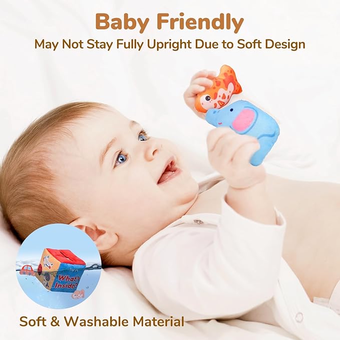 JoyCat Baby Toys 6-12 Months - Mystery Soft Box with 10 Sensory Objects, Rattle, Crinkle Paper, Mirror - What&