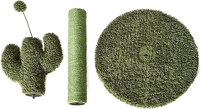 Amazon Basics Cat Scratcher - Indoor Cactus Single Cat &amp; Kittens Scratching Post with Dangling Ball, Medium (25.6"H) - Green