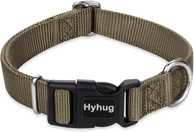 Hyhug Dog Collar for Large Dogs, Green Heavy Duty | Quick Release Nylon Buckle Collar, Adjustable &amp; Durable Pet Supplies for Boy &amp; Girl Dogs (Large, Military Green)