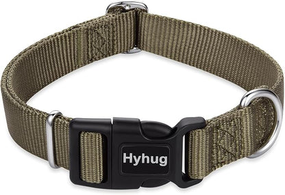 Hyhug Dog Collar for Large Dogs, Green Heavy Duty | Quick Release Nylon Buckle Collar, Adjustable &amp; Durable Pet Supplies for Boy &amp; Girl Dogs (Large, Military Green)