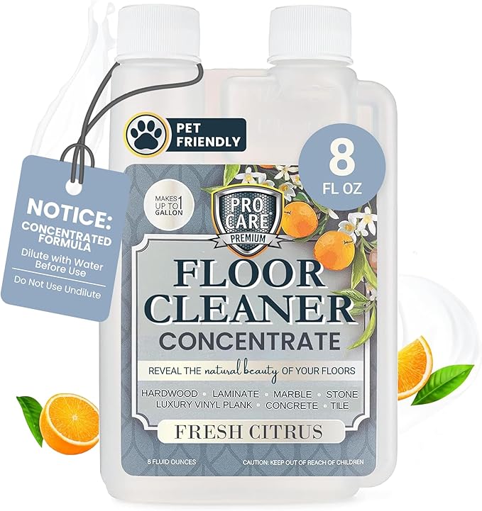 ProCare Citrus Floor Cleaner Concentrate (Made in USA) | Vinyl, Wood, Tile, Stone &amp; Laminate Floor Cleaner For Mopping, Household Supplies, Cleaning Solution Concentrate For Kitchen &amp; Bathroom - 8oz