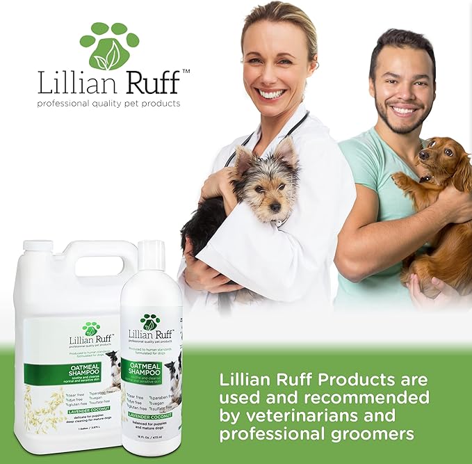Lillian Ruff Calming Oatmeal Pet Shampoo for Dry Skin &amp; Itch Relief with Aloe &amp; Hydrating Essential Oils - Replenish Moisture &amp; Deodorize -Gentle Dog Shampoo for Normal/Sensitive Skin (Gallon &amp; Pump)