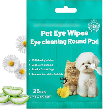 Eyes Wipes for Dogs &amp; Cats Dog Cleaning Grooming Deodorizing Wipes Kit Wash Cleaner for Eyes Wrinkle Face Gently Remove Tear Stain Eye Debris 25pcs Unscented