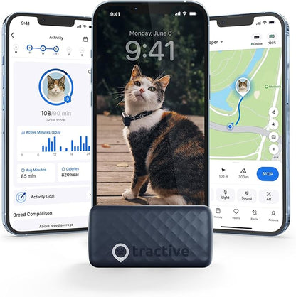 Tractive Smart Cat GPS Tracker | Real-Time Location &amp; Wellness Monitoring for Cats 6.5 lbs+ | Territory &amp; Location History | Up to 5-Day Battery | Breakaway Collar Included (Dark Blue)