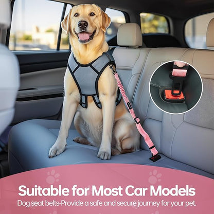 Thickened Dog Seat Belt for Car, 3 Pack Set Retractable Dog Car Adjustable Seatbelts for Vehicle Nylon Pet Safety Heavy Duty &amp; Elastic &amp; Durable Car Harness for Dogs, Light Pink