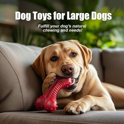 Dog Toys for Aggressive Chewers, Dog Chew Toys for Medium Large Dogs, Durable Natural Rubber Dog Toys with Bacon Flavor, Indestructible Dog Toy, Red