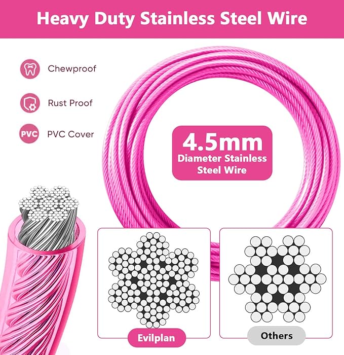 Dog Tie Out Cable 10FT-500Lbs,Heavy Duty Dog Leads&amp;Tether for Yard with Swivel Hook,Small Large Dogs Leash Line for Outside,Rust Chew Proof Dogs Run Cable for Outdoor Camping(Pink, 10FT)