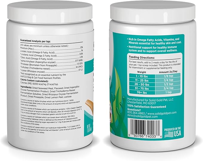Solid Gold Cat &amp; Dog Multivitamin Powder - Kelp Powder, Omega 3 &amp; Vitamins for Dental, Digestive, Immune, Skin &amp; Coat Health - Multi Vitamin for Dogs &amp; Cats - Cat &amp; Dog Food Additive Supplement - 1lb