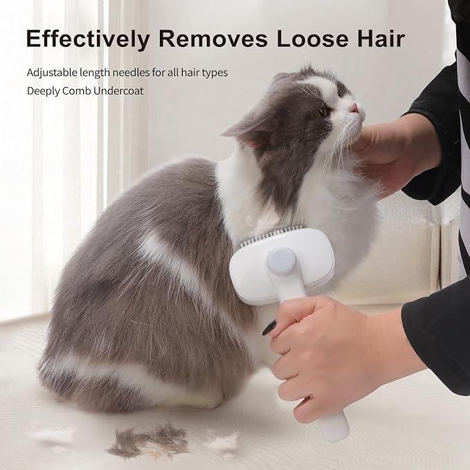 2-in-1 Deshedding Brush &amp; Dematting Comb for Cats, Cat Brush for Long Haired Cats, Effectively Removes Matted Fur &amp; Tangles, White