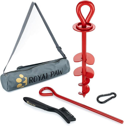 ROYAL-PAW Dog Tie Out Stake - for Large Dogs up to 210 lbs - Heavy Duty Dog Stake for Yard, Beach &amp; Camping Outside - Best in Ground Anchor for a Dog Cable, Leash, Lead Tether (1, Crimson Red)
