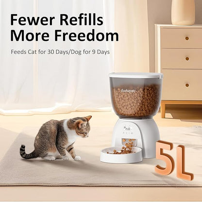 5L/21 Cup Automatic Cat Feeder, Timed Cat Food Dispenser, Automatic Pet Feeders Up to 6 Meals 1-20 Portion, Dual Power Supply Cats Feeder with Stainless Steel, Pet Dry Food Dispenser for Cats &amp; Puppy