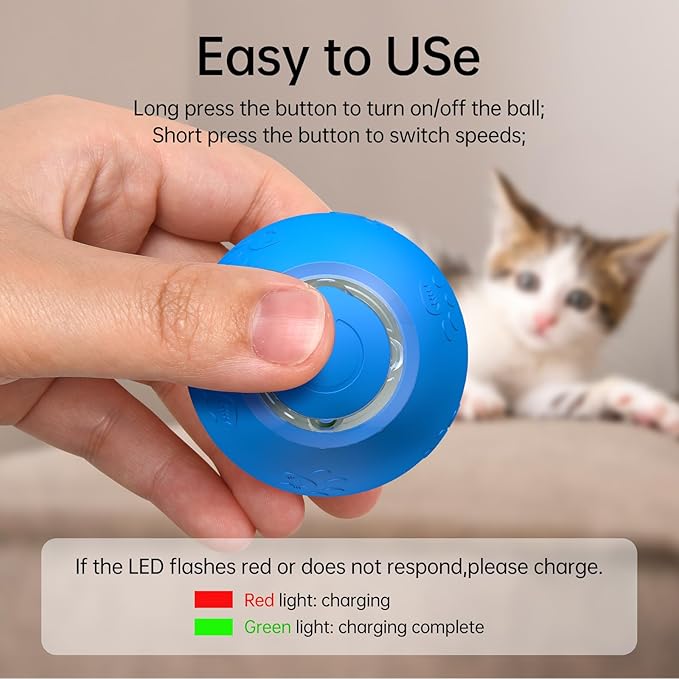 Interactive Cat Toy Ball- 2025 Smart Rolling Cat Toy with Shiny Tail, Motion Activated Boredom Relief for Indoor Cats, USB Rechargeable &amp; Obstacle Avoidance