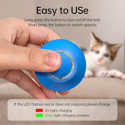 Interactive Cat Toy Ball- 2025 Smart Rolling Cat Toy with Shiny Tail, Motion Activated Boredom Relief for Indoor Cats, USB Rechargeable &amp; Obstacle Avoidance