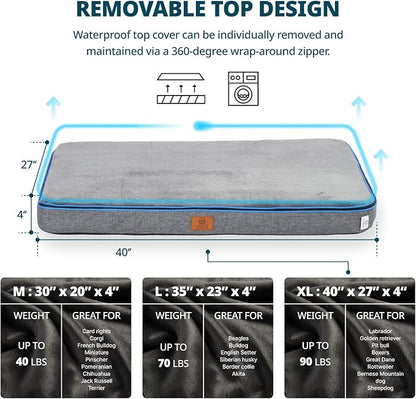 Memory Foam XL Dog Bed - 4” Thick Orthopedic Beds for Extra Large Dogs - Waterproof Dog Bed with Removable Washable Cover &amp; Wrap-Around Zipper - Ultimate Comfort and Easy Maintenance