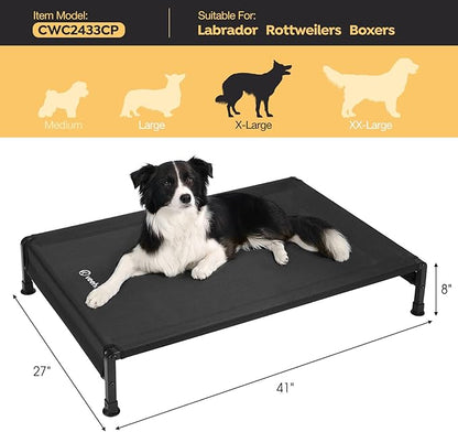 Veehoo Cooling Outdoor Dog Bed, Heavy Duty Elevated Pet Bed with Washable &amp; Breathable Teslin Mesh, Non-Slip Silicon Feet, Dog Cot Bed with Support Hem, 41" x 27", Black, CWC2433