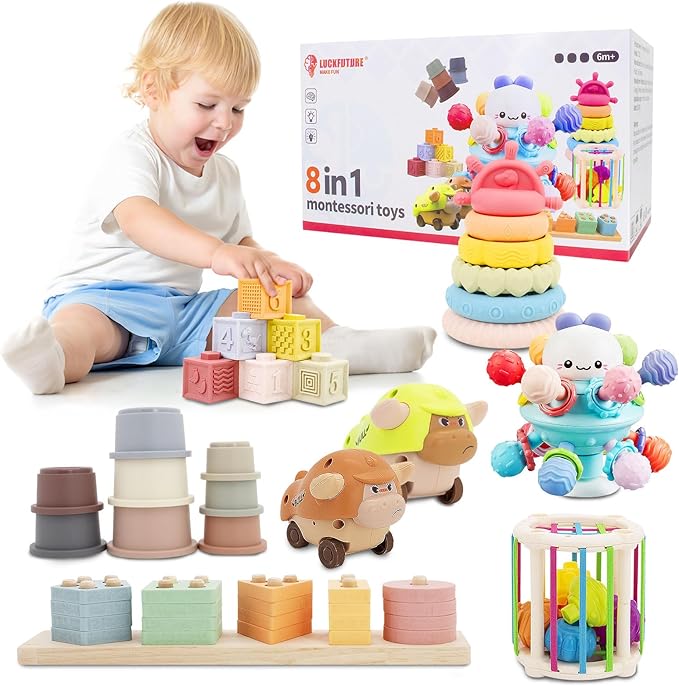 Baby Toys 6 to 18 Months, 8 in 1 Montessori Toy Set, Educational Learning Toy for Toddlers Babies Sensory Toys Newborn Infant Gifts for Boys &amp; Girls