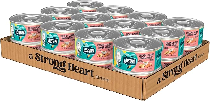 A Strong Heart Canned Wet Cat Food, Chicken &amp; Salmon Dinner in Gravy - 5.5 oz Cans (Pack of 24), Made in The USA with Real Chicken &amp; Salmon