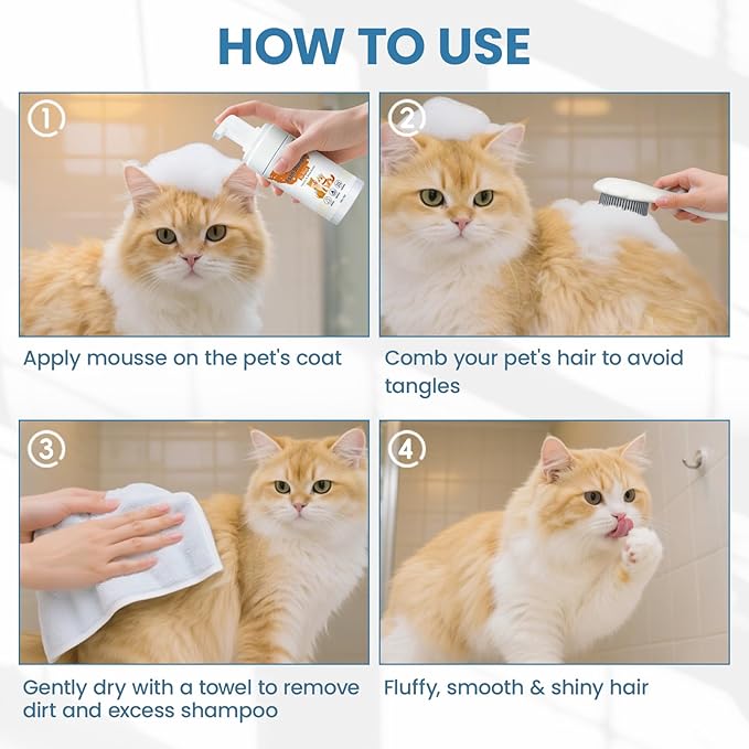 Pet Waterless Shampoo with Brush, Dry Shampoo for Dog &amp; Cats, No Rinse Foam Formula for Quick Clean Between Bath, Detangling, Deep Cleansing, Reduce Itchy Skin Shedding &amp; Odor Control