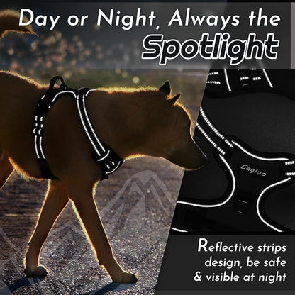 Eagloo Dog Harness Small Sized Dog, No Pull Service Vest with Reflective Strips and Control Handle, Adjustable and Comfortable for Easy Walking, No Choke Pet Harness with 2 Metal Rings, Black, S