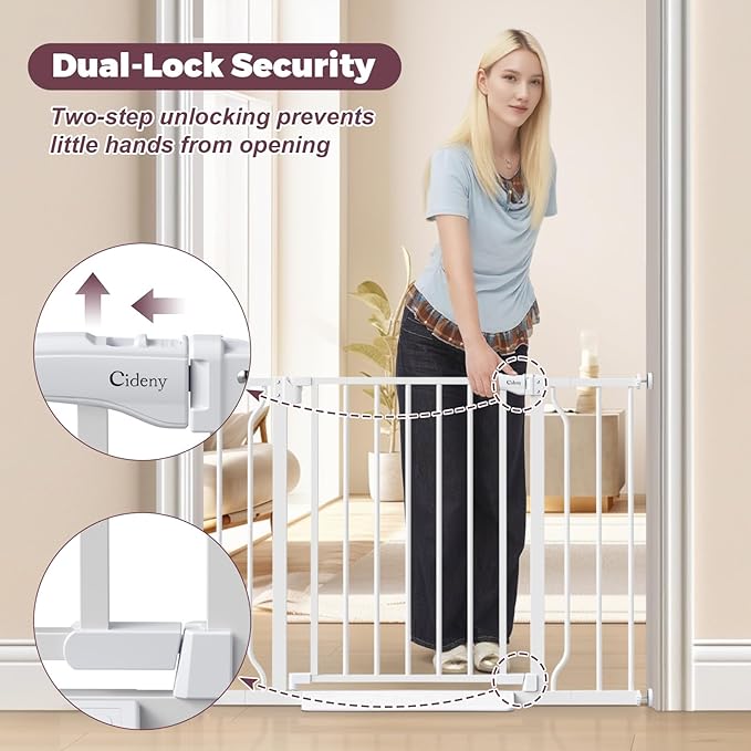 29"-40" Baby Gate for Stairs, Auto Close Stroller Friendly Dog Gate Indoor for Doorways, Pressure Mounted Baby Gate, Easy Walk Through Gate for Children &amp; Pets, White