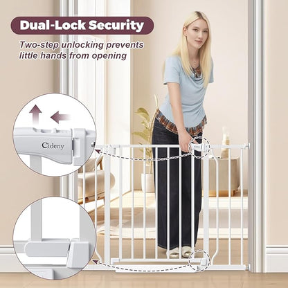 29"-40" Baby Gate for Stairs, Auto Close Stroller Friendly Dog Gate Indoor for Doorways, Pressure Mounted Baby Gate, Easy Walk Through Gate for Children &amp; Pets, White