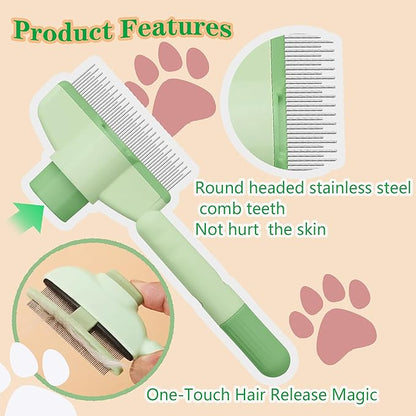 Cat Comb Dog Comb Pet Hair Removal Tool Flea Comb for Cats and Dog Lice Comb Cat Brush with Release Button Self-Cleaning with Long &amp; Short Stainless Steel Metal Teeth for Shedding